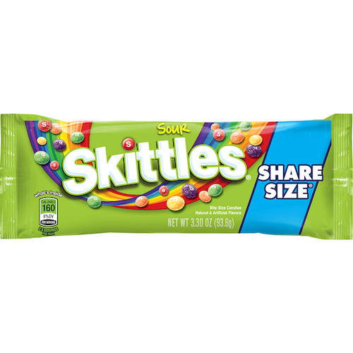 Skittles Tear/Share Sours Share Pack, 3.3 Ounce, 24 Per Box, 6 Per Case